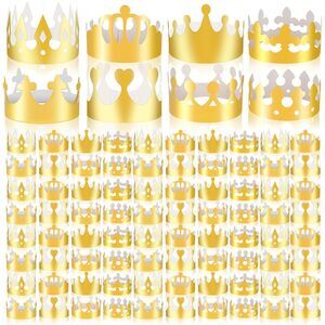 8532 Gold Paper Crowns, 64 pcs Birthday King Crowns, Paper Prince Princess